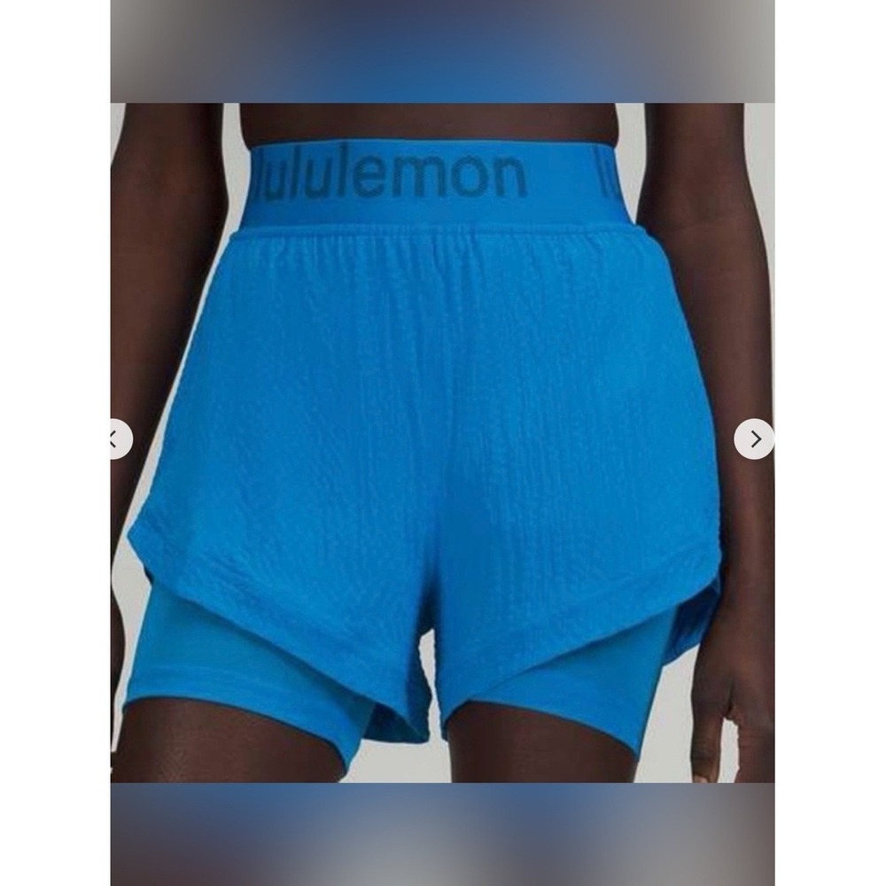 Lululemon Logo Waistband HR Train Short sz 8 Poolside Blue NWT 2-in-1 6.5" Liner